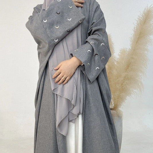 2025 Ramadan Khimar Abaya Saudi-Arabien Türkei Islam Stickerei Mond Muslimischen Strickjacke Kleid Gebet Kleidung Kleider Für Frauen