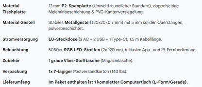 Moderner L-Schreibtisch, 2 in 1 Umwandelbar, 140/230cm, mit ergonomischer Monitortisch-Aufsatz, Power Hub, Gaming-Tisch