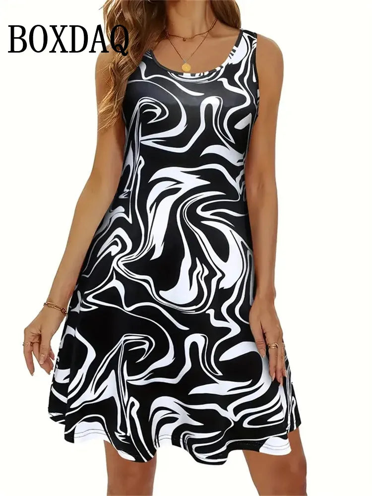 2025, Sommer-bedruckte Kleider für Damen, Boho-Tageskleidung, modisch, ärmellos, Urlaubskleider, lässig, O-Ausschnitt, Partywesten, Kleider in Übergröße.