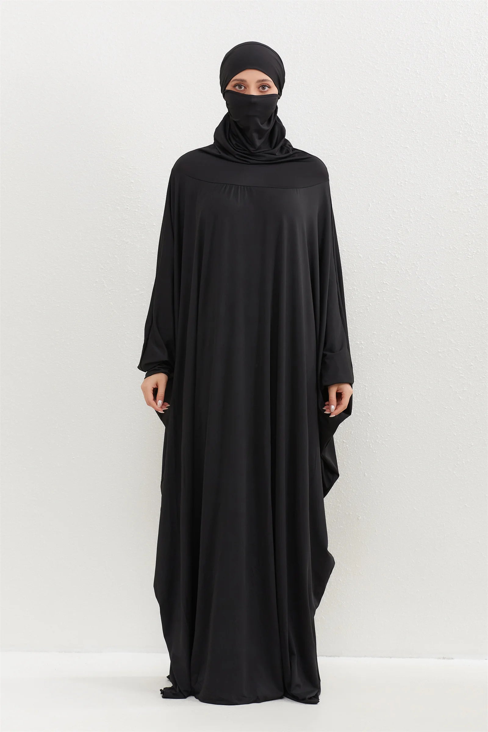 Muslim Abayas Hijab Hooded Smocking Sleeve One-piece Prayer Dress Women Jilbabs Kaftans Islamic Dubai Saudi Robe Turkish Modesty.