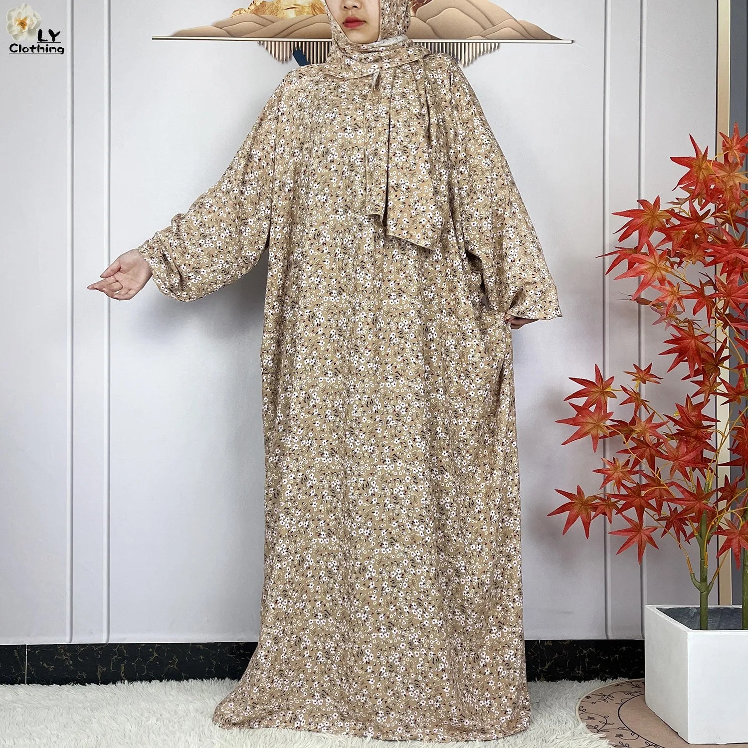 New Muslim Long Sleeved Cotton For Women Ramadan Prayer Turkey Middle East Femme Robe Floral Loose African Abaya Dress Scarfs.