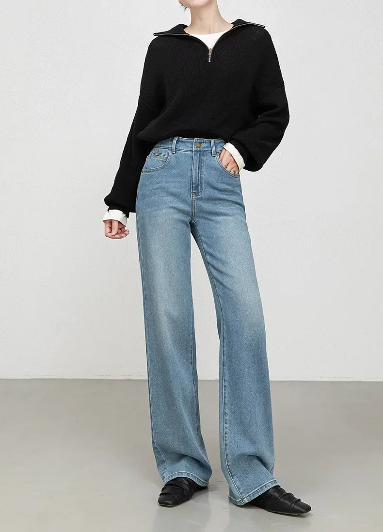 High Waist Straight Leg Jeans Women's Fashionable Denim Wide Leg Pants Slimming Narrow Version Floor-Length Autumn New Arrival