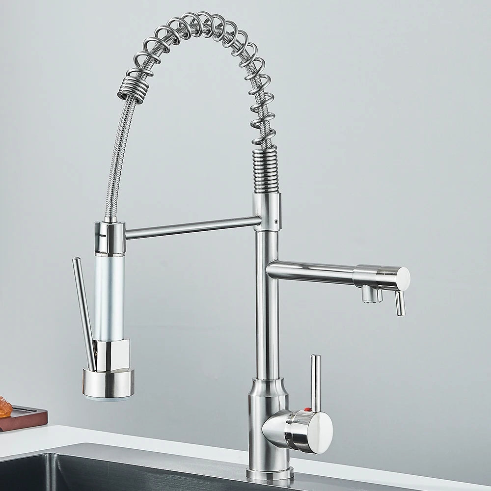 Pull Down Spring Kitchen Faucet Single Lever Hot Cold Mixer Water For Kitchen Sink Dual Spout Nozzle Faucets Crane