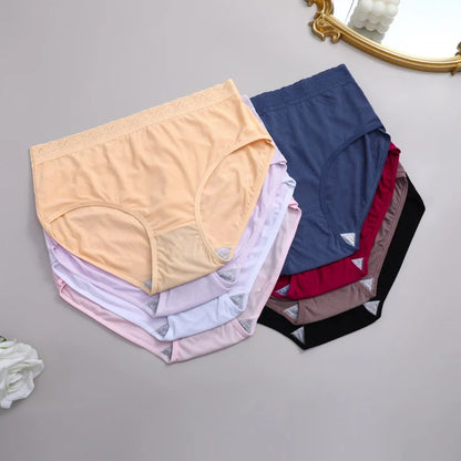 6PCS Women's Plus Size Lace Panties Seamless Solid Color Sport Cozy Physiological Underwear Female Breathable Elastic Lingerie.