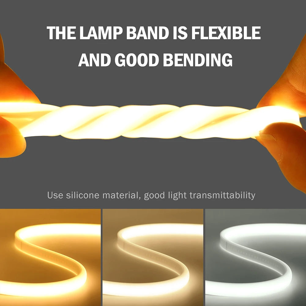 220V Dimmable COB LED Neon Strip Light Dimmer Switch Plug Kit Waterproof 288 LED Flex Tube Lamp Hight Bright Warm/Natural White.