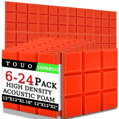 TOUO 6/12/24 Pcs Beveled Edge 9 Block Tiles Acoustic Foam Flame Retardant Soundproof Material Drum Room Acoustic Treatment