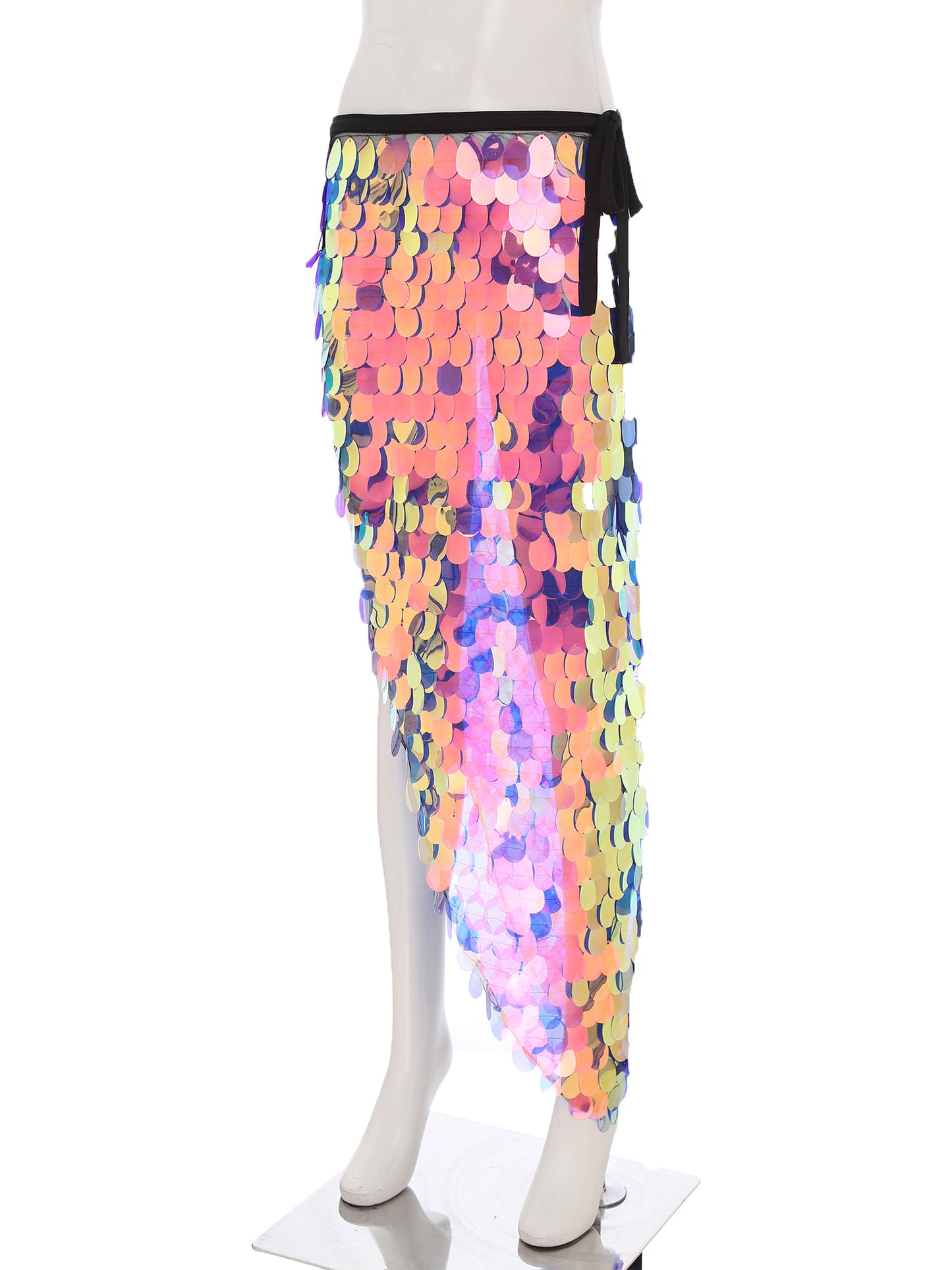 Womens Sequins Dance Skirt Lace-Up Mermaid Hip Scarf Wrap Long Belly Dance Hip Skirt Festival Dance Stage Performance Costumes.