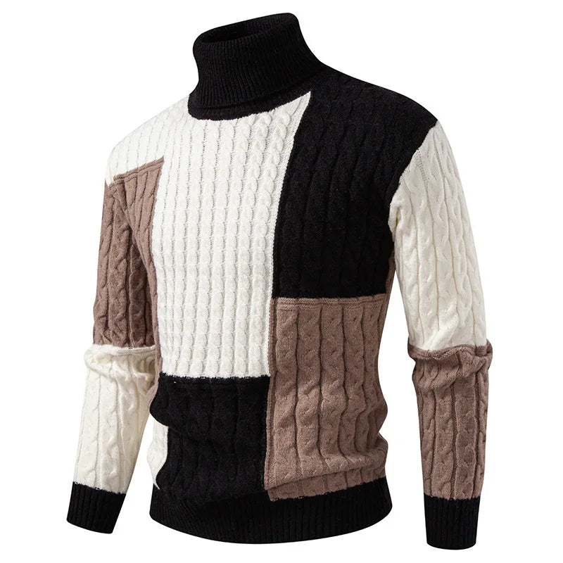 #8621 Spliced Color Turtleneck Sweater Men Long Sleeve Knitted Pullover Male Teenager Pullover Hombre Thick Autumn Winter.