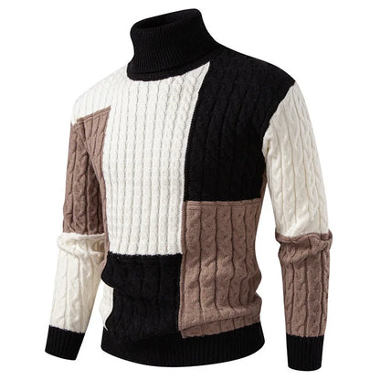 #8621 Spliced Color Turtleneck Sweater Men Long Sleeve Knitted Pullover Male Teenager Pullover Hombre Thick Autumn Winter.