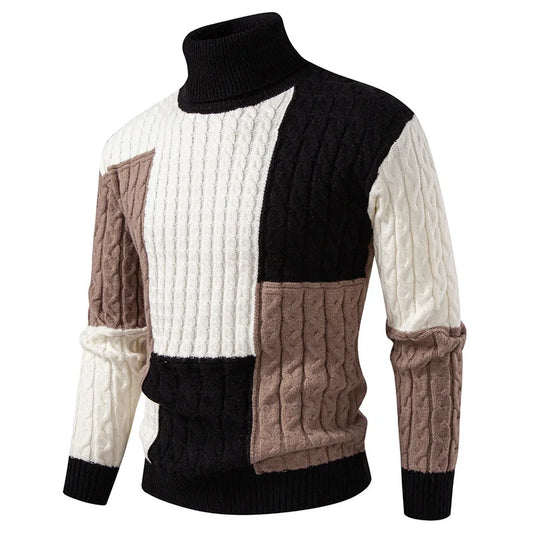#8621 Spliced Color Turtleneck Sweater Men Long Sleeve Knitted Pullover Male Teenager Pullover Hombre Thick Autumn Winter.