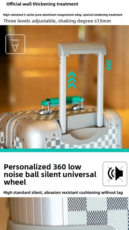 20-Zoll-Koffer aus Vollaluminium-Magnesiumlegierung mit großem Fassungsvermögen, Rollgepäckkoffer, Geschäftsreisekoffer auf Rädern.