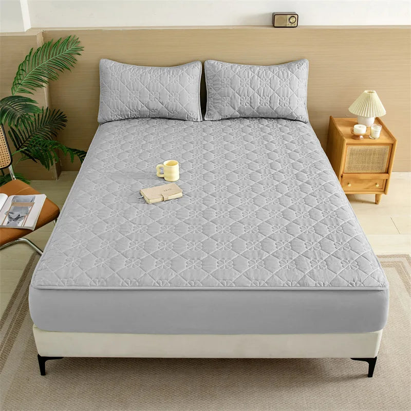 Flower Pattern Adjustable Fitted Sheet Quilted Cotton Fabric Mattress Protector With Elastic Band 90/120/150/180 Solid Color Bed