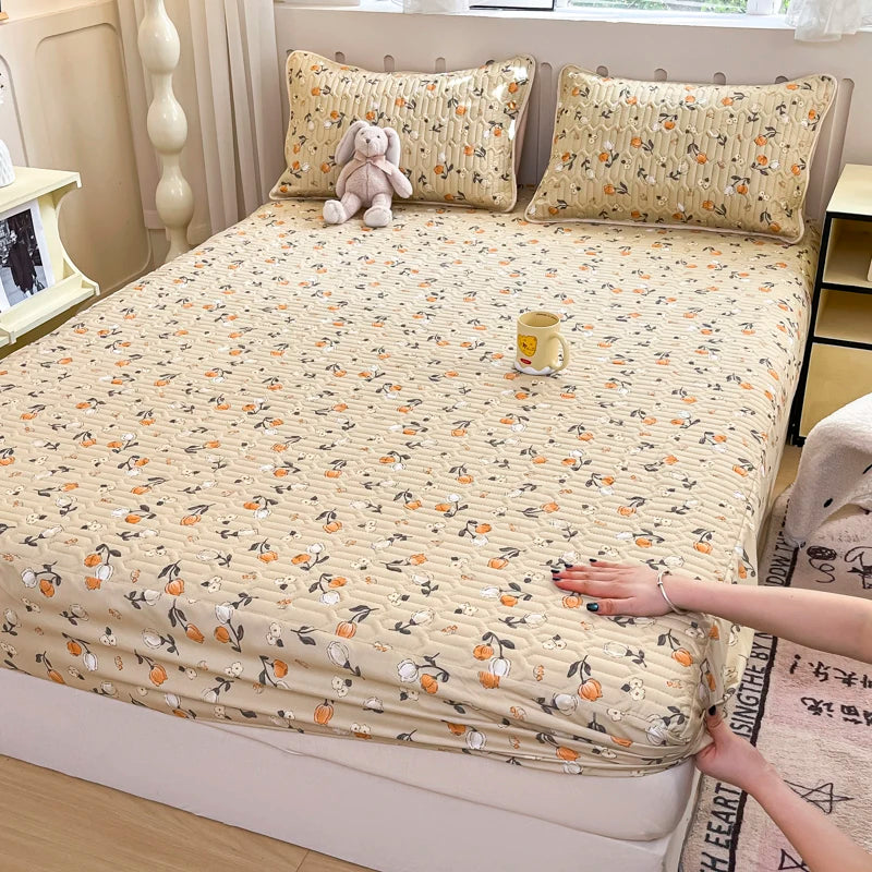 Thicken Bed Cover Waterproof Mattress Protector Elastic Bedspread Printed Bed Linen for Home 매트리스 커버 (No Pillowcase)