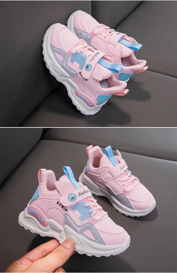 Kids Spring Sneakers Girls School Casual Shoes Outdoor Breathable Running Shoes Light Soft Tenis Pink Non-slip Children Shoes.