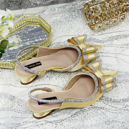 New Arrival Elegant African Party High-heeled Shoes Chain Decoration Trendy Women's Sandals Nigerian Women Wedding Pumps