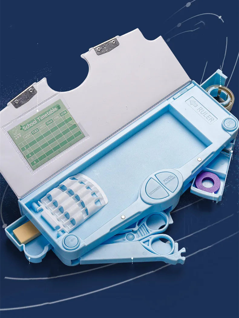 Mechanisches, verformbares, niedliches Federmäppchen mit Stifteinsatz, multifunktionaler Schlüsselschalter, Cartoon-Aufbewahrungsbox für Schule und Schreibwaren aus Kunststoff.