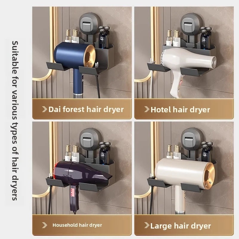 Halterung für Haartrockner, Aufbewahrungsregal mit Saugnapf, ohne Stanztoilette, Aufbewahrungsregal für das Badezimmer, Aufhänger für Haartrockner