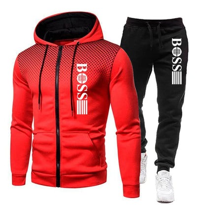 2025 New Men's zippered hoodie + Casual Pants Set for Autumn and Winter fashion Fitness and Warm sportswear Two-piece set