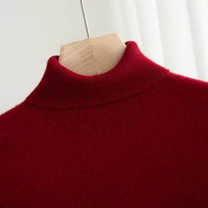 Men 100% Merino Wool Sweater Turtleneck Knitted Pullover Cashmere Warm Solid Color Clothes Business Bottoming Tops Autumn Winter