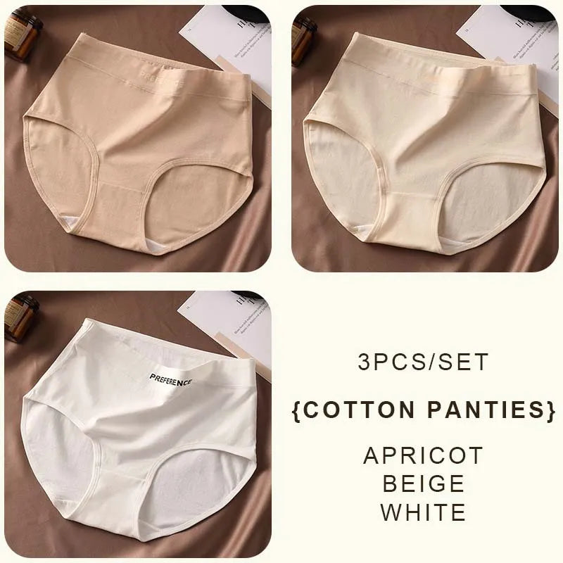 FallSweet 3PCS Seamless Women High Waist Briefs Panties Breathable Cotton Underwear Female Sexy Underpants Large Size Lingerie.