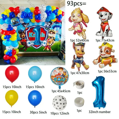93PCS Dog Theme Party Set Birthday Party Decoration Paw Patrol Skin Dog Paw Balloon Bone Aluminum Film Balloon Decoration.