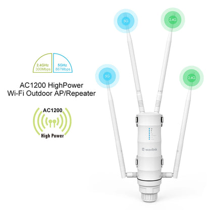 WAVLINK AC/300/600/1200/1800/3000 Outdoor Router Access Point Long Range IP67 Waterproof Wi-Fi Extender With Active/Passive PoE.