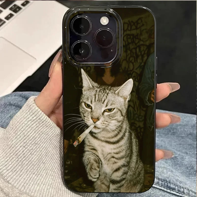 Fashion Kitten Smoking Pattern Phone Case For iPhone 11 12 13 14 15 16 17 Pro Max 16E 17Air X XR XS Max 7 8 Plus SE2 Soft Cover.