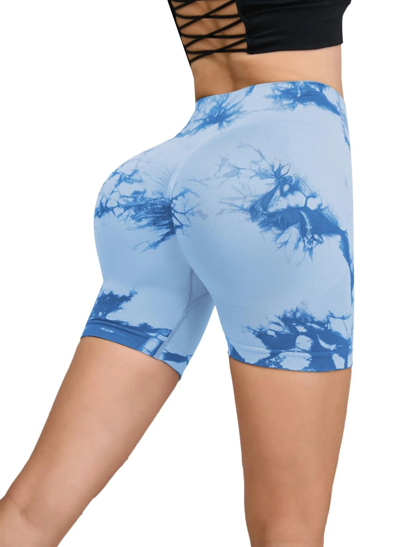 Tie Dyed Seamless Fitness Pants Women's High Waist and Hip Lifting Sports Tight Shorts Running Sexy Peach Fitness Yoga Shorts.