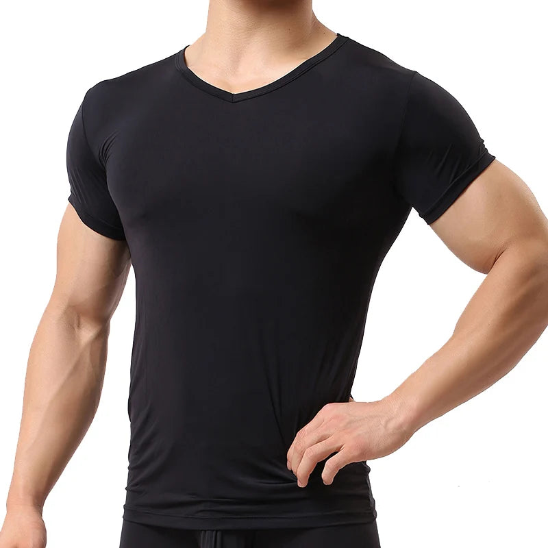 Ice Silk T Shirt for Men Summer Breathable Short Sleeve Tops Men's Quick Dry T-shirt Trainer Slim Tops.