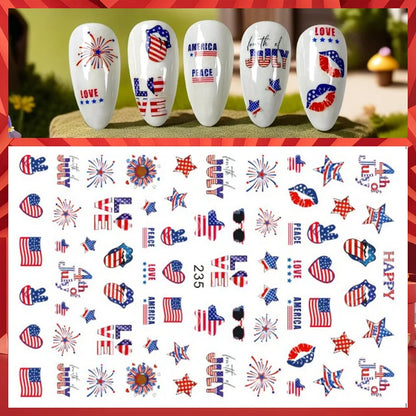 8Pcs/Set 3D USA Independence Day Nail Stickers America Flags Design Self-Adhesive Nail Art Decals DIY Manicure Decor Sliders &#.