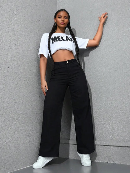 Jeans Women Vintage Wide Leg Pants Denims High Waist Washed Distressed Basics Straight Trousers 2025 Streetwear Floor Length