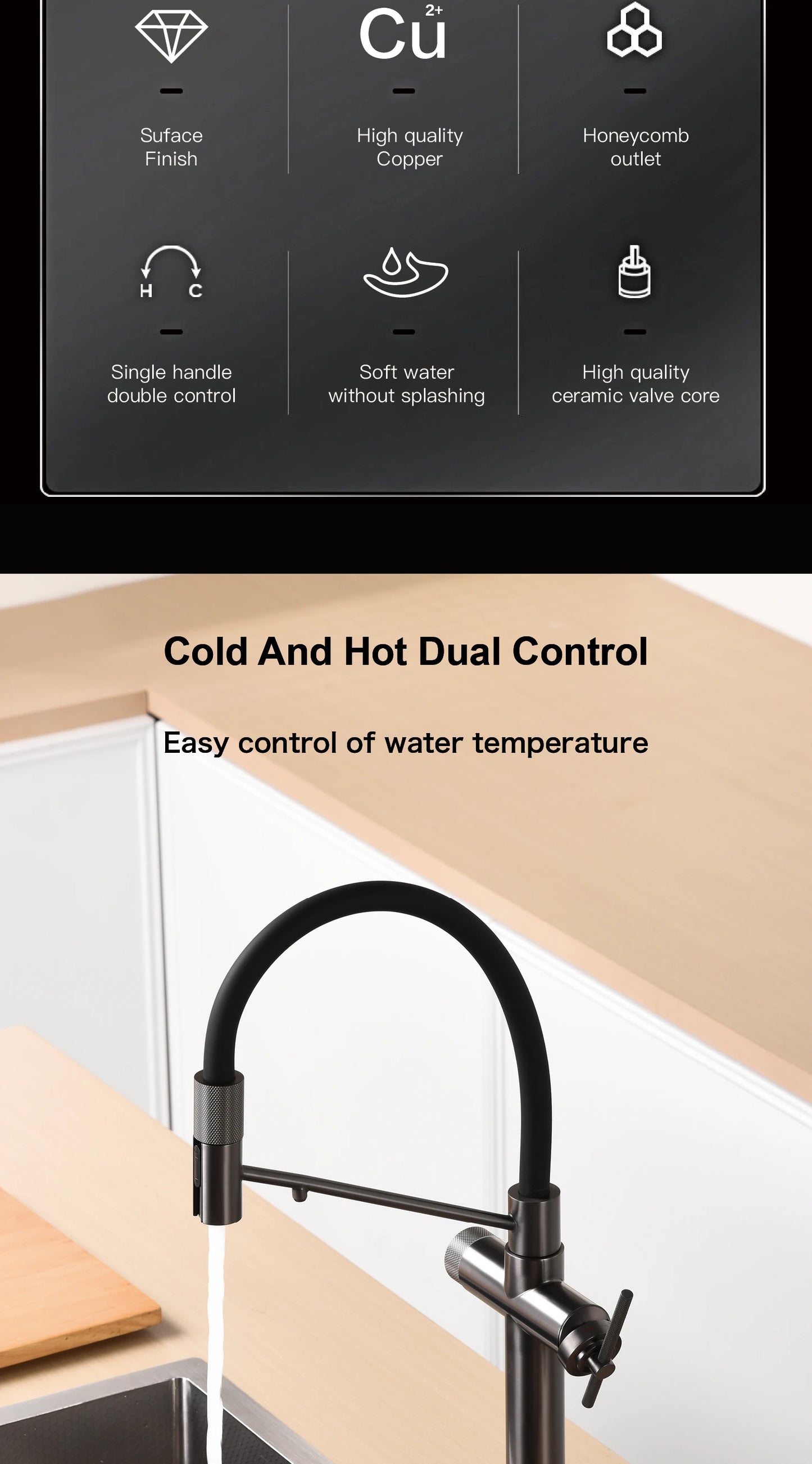 Modern chrome brass pull-out hot and cold water single hole kitchen faucet luxury 2 function drinking water mode sink faucet