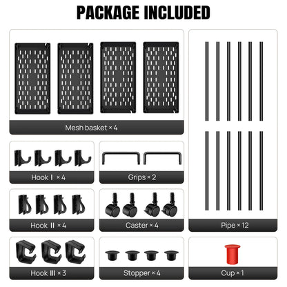 DayPlus Aufbewahrungswagen, 4-stufiger Küchenaufbewahrungswagen auf Rädern, Badezimmerwagen, Mobilitätswagen mit 360 °   Rotationsräder
