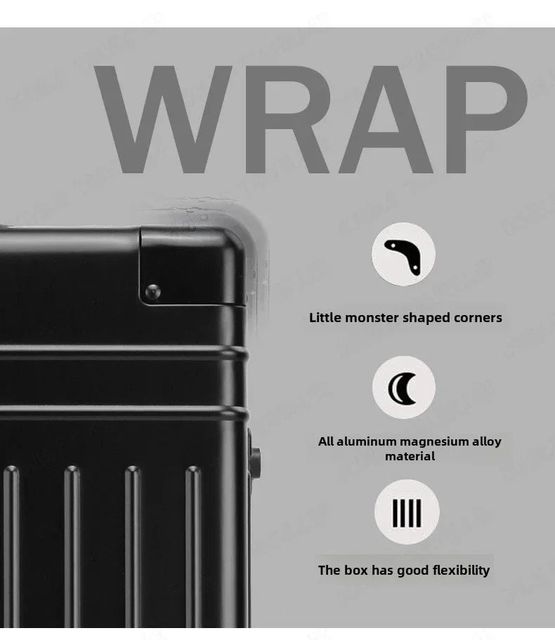 Trolley Box Rollgepäck Silber Koffer mit hoher Kapazität Koffer aus Aluminium-Magnesium-Legierung Universalrad.