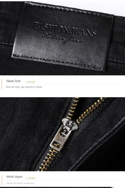 Spring Autumn New Men's Pure Black Slim Jeans Elastic Straight Pants Business Fashion Leisure Korean Vintage Denim Pants Male