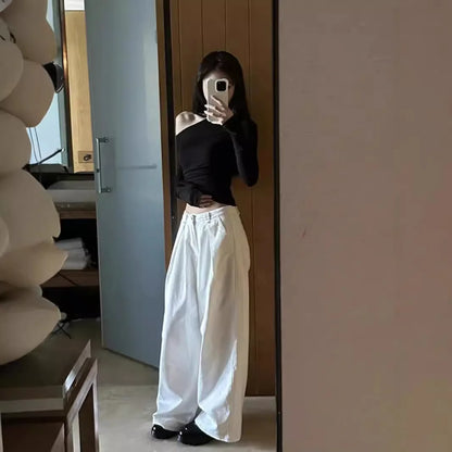 1pcs Spring Autumn Fashion Skew Collar Off-shoulder Long-sleeved T-shirts Women New Solid Slim Fit Sexy Tees Shirts Student Tops.