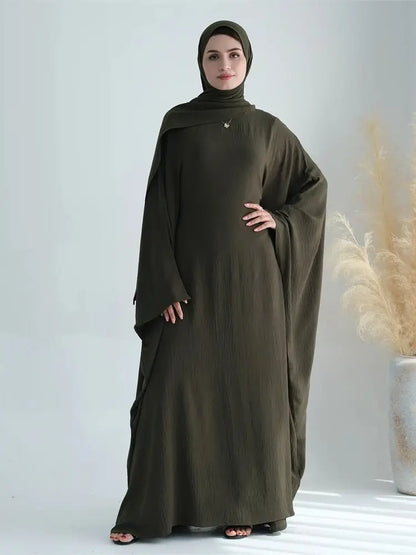 White Pink Black Brown Soft Crepe Khimar Batwing Abaya Damen 2 Piece Muslim Modest Hijab Dresses Set Kaftan Kebaya Robe Women