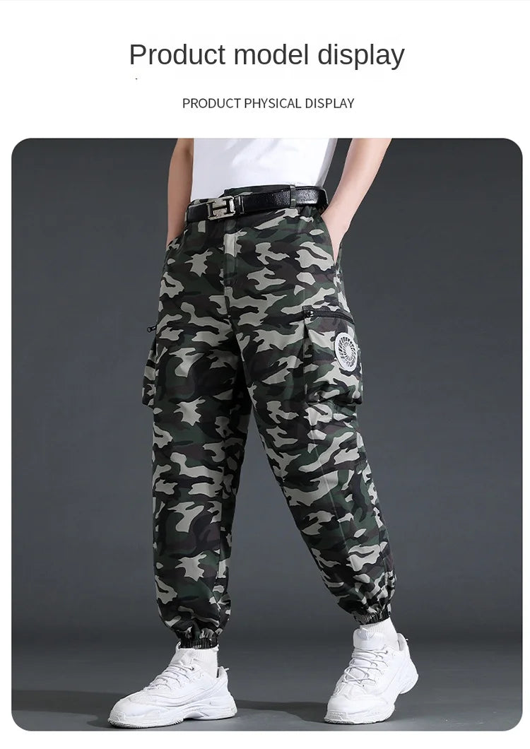 Fan Pants Cold Fishing Pure Cotton Site Welder Camping Ride Climbing Hiking Sports Fan Suit Air-Conditioning Clothes Fan Cooling.