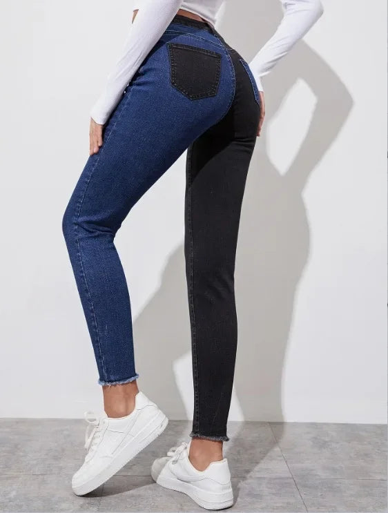 High Waist Casual Slimming Stretchy Jeans Women's Fashionable Versatile Pants High Waist Decorative No Elastic Band.