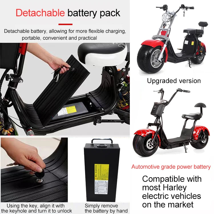 Harley battery 60V 12Ah 15Ah 18Ah 21Ah 24Ah Lithium cell pack Original With BMS For 1800W E-scooter motorcycle +67.2V 3A Charger.
