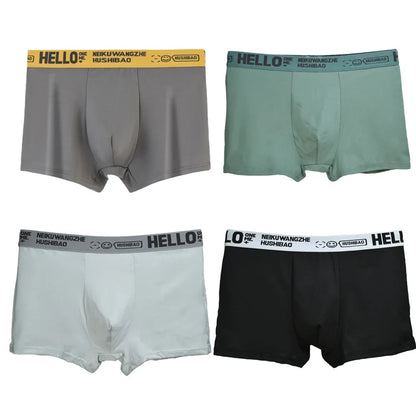 4Pcs männer Boxer Unterwäsche Mann Mid-taille Unterhose Einfarbig Antibakterielle Höschen Plus Größe Shorts Homme U konvexen Dessous