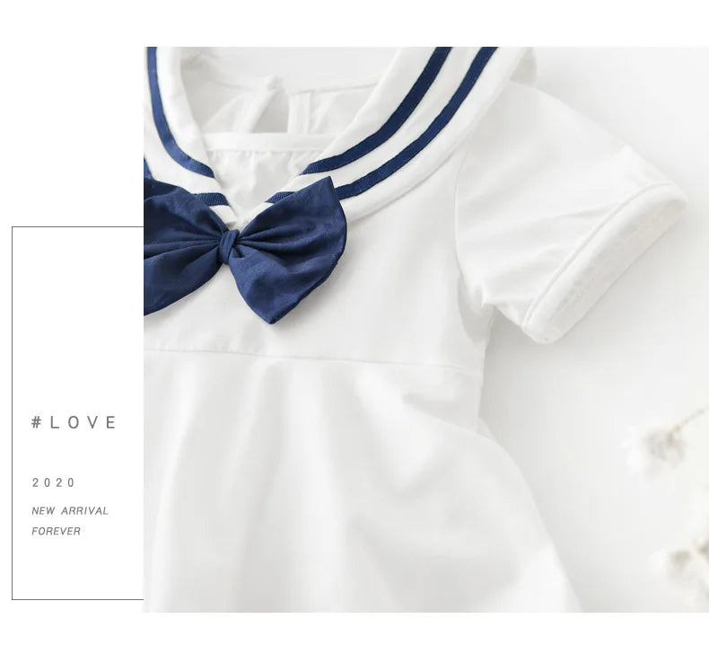 Sommer Baby Mädchen Strampler Kleid Sailor Navy Kragen Infant Mädchen Bögen Einteilige Kleidung Kleinkind Kurzarm Body.