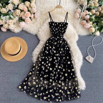 Frauen Kleid 2023 Neue Sommer Mode Fee Mesh Party Kleid Koreanische Pop Floral Print Urlaub Strand Kleid Streetwear Sommerkleid.