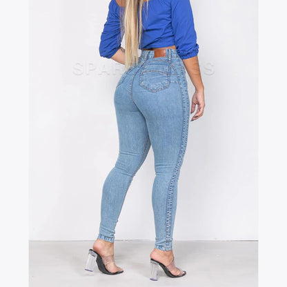 Women's Elastic Pencil Pants 2024 High Waisted Casual Trousers Slimming Streetwear Female Push Up Fashion Skinny Denim Jeans.