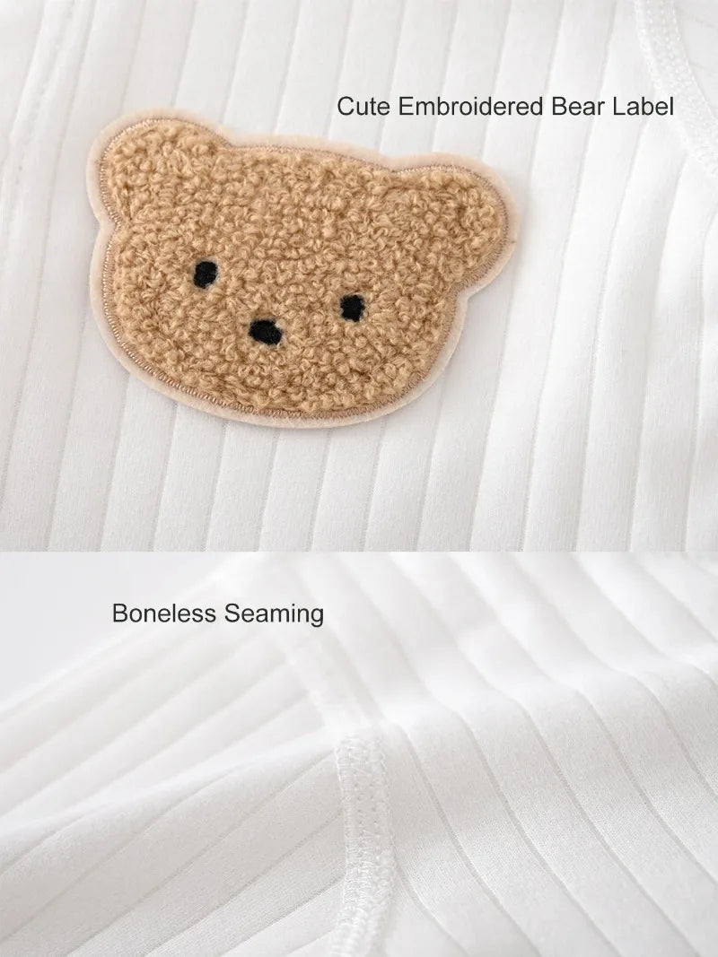 Einteiliges Outfit für Jungen und Mädchen, 100 % Baumwolle, langärmlig, Strampler für Neugeborene, solides Stricken, dünner Overall für Jahreszeiten.