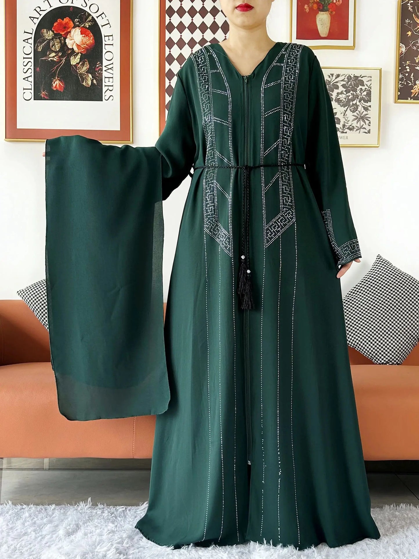 Laxury Design New Women Elegant Dress Chiffon Open Abaya Muslim Women Dress Islamic Clothing Cardigan Abaya Women Muslim Dress