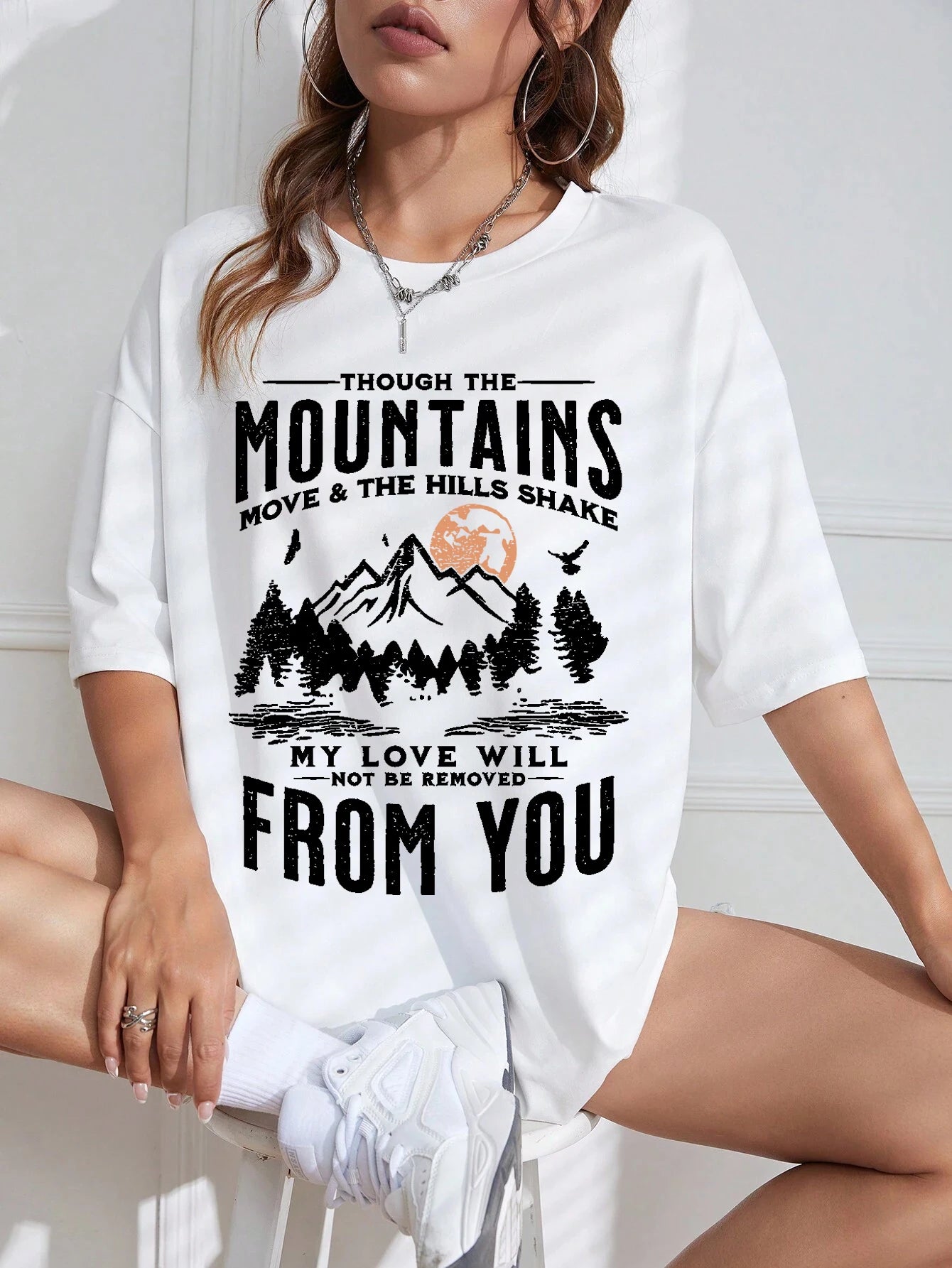 Spring Woman Cotton T-Shirts Mountains Setting Sun Printed Short Sleeve Tees Fashion Female Clothes Comfortable Soft Street Tops.