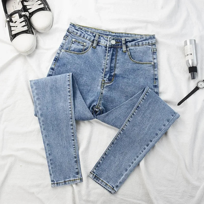 High-waisted Slimming Jeans Women's Cropped Pants Spring Autumn 2021 New Elastic Tight Slims Smooths Your Silhouette Pencil.