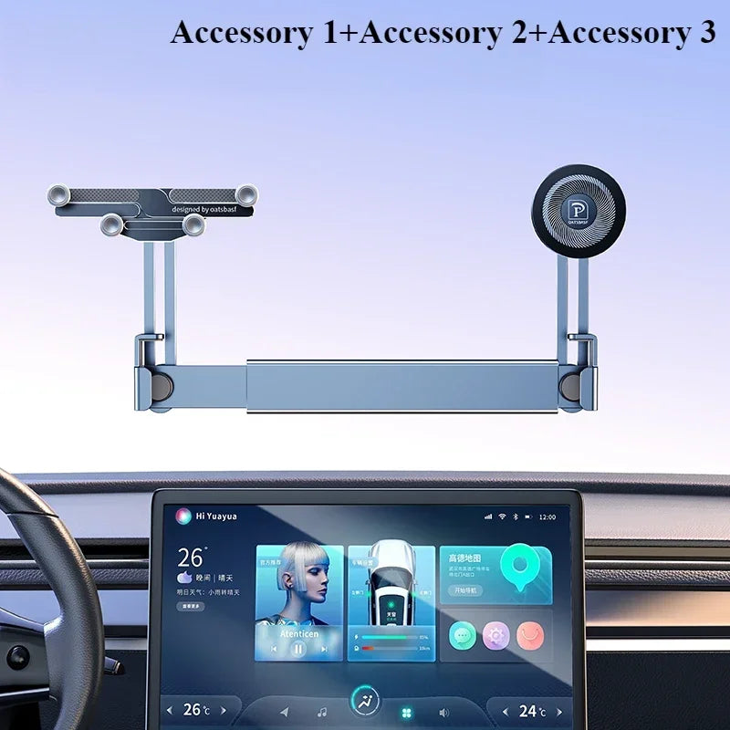 Oatsbasf Dual-position Car Screen Phone Holder Stand Metal Aluminum Adjustable for Tesla Model 3 Highland Y Car Accessories