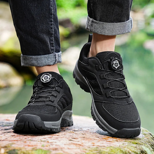 Männer Turnschuhe Stilvolle Rotierenden Schnalle Wanderschuhe Einfarbig Komfortable Nicht-slip Sportliche Schuhe Plus Größe Männer Schuhe Leder